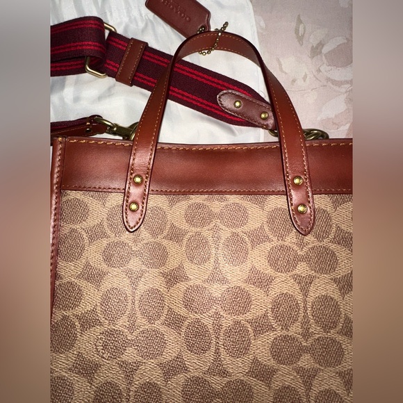 Coach Tan and Burgundy Signature Tote - Picture 9 of 12
